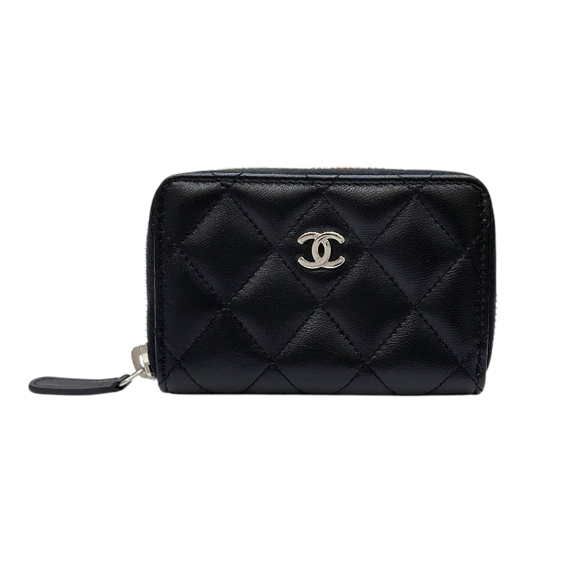 シャネル CHANEL マトラッセ ジップコインパース A84511 19番台 ブラック シルバー金具 ラムスキン レディース コインケース