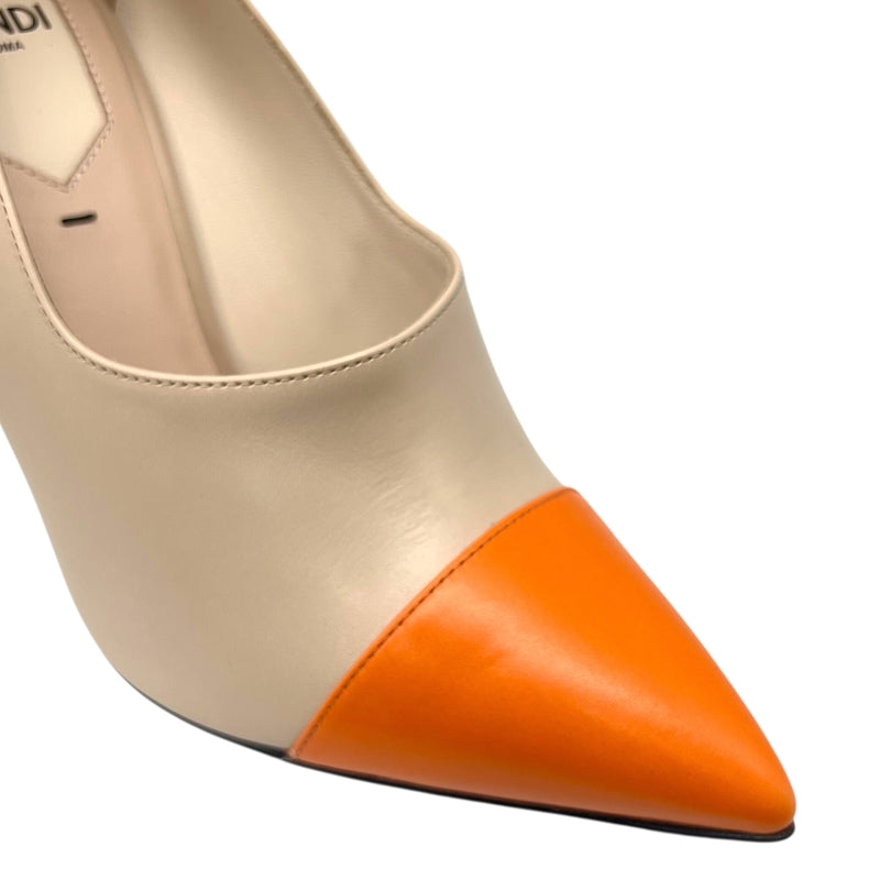 フェンディ FENDI バイカラー ヒールサンダル 36 ベージュ×オレンジ レザー レディース パンプス