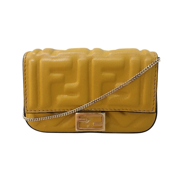 フェンディ FENDI ナノバゲット 7AR844 イエロー レザー レディース ショルダーバッグ