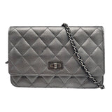 シャネル CHANEL 2.55チェーンウォレット メタリックフシルバー/SV金具 レザー レディース ショルダーバッグ