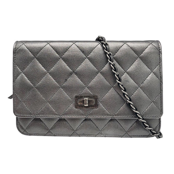 シャネル CHANEL 2.55チェーンウォレット メタリックフシルバー/SV金具 レザー レディース ショルダーバッグ