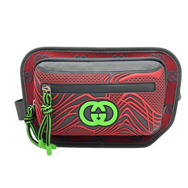グッチ GUCCI GGナイロンベルトバッグ 752102 グレー/レッド ラバー/ナイロン/キャンバス メンズ ウエストバッグ