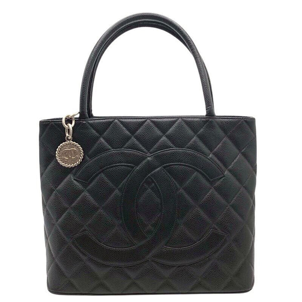 シャネル CHANEL 復刻トート A01804 ブラック ×SV金具 牛革 キャビアスキン レディース トートバッグ