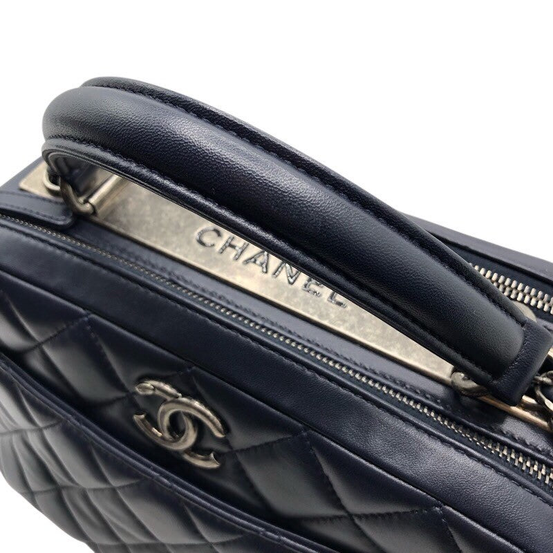 シャネル CHANEL トレンディCCトップハンドルチェーンショルダー ネイビー×SV金具 羊革 ラム レディース ショルダーバッグ