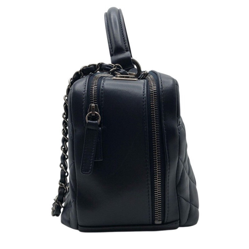 シャネル CHANEL トレンディCCトップハンドルチェーンショルダー ネイビー×SV金具 羊革 ラム レディース ショルダーバッグ