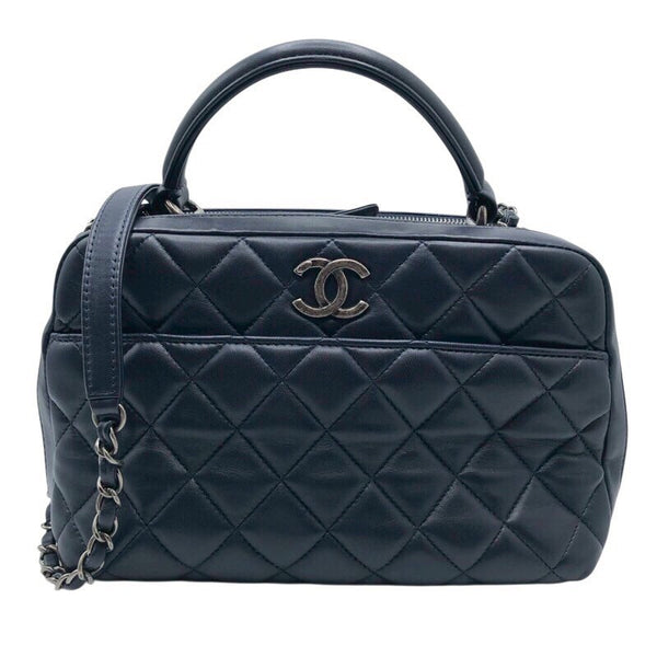 シャネル CHANEL トレンディCCトップハンドルチェーンショルダー ネイビー×SV金具 羊革 ラム レディース ショルダーバッグ