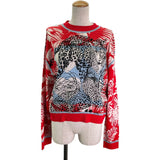 エルメス HERMES JUNGLE LOVEツイルレーヌニットセーター 3E2816D3 レッド 絹 レディース セーター