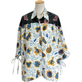 ロエベ LOEWE × Paulas Ibiza 総柄半袖シャツ S2299571P0 ブルー ポリエステル レディース 半袖シャツ