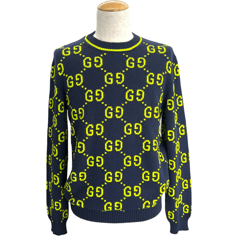 GUCCI グッチ 長袖セーター グッチ GUCCI GG総柄ニットセーター 791043 ネイビー コットン メンズ