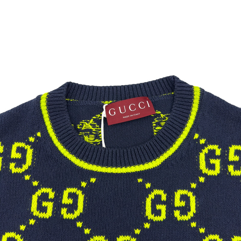 グッチ GUCCI GG総柄ニットセーター 791043 ネイビー コットン メンズ