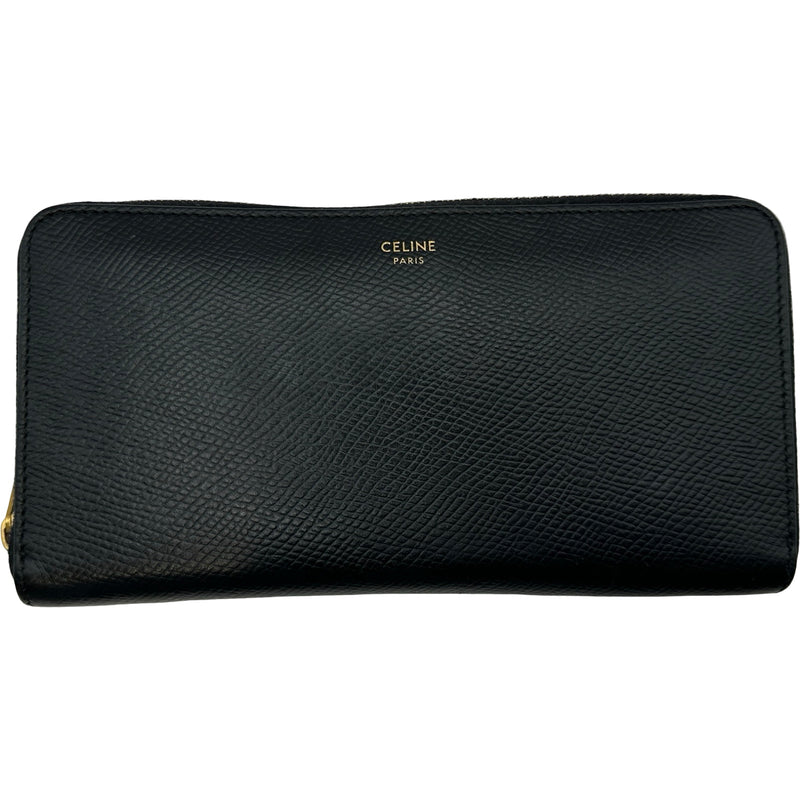 セリーヌ CELINE ロゴラウンドファスナー長財布 ブラック ゴールド金具