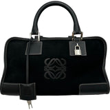 ロエベ LOEWE アマソナ28 ブラック シルバー金具 スエード レディース ハンドバッグ