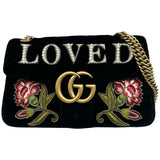 グッチ GUCCI GGマーモントチェーンショルダーバッグ 443496 ブラック ゴールド金具 ベロア/刺繍 レディース ショルダーバッグ