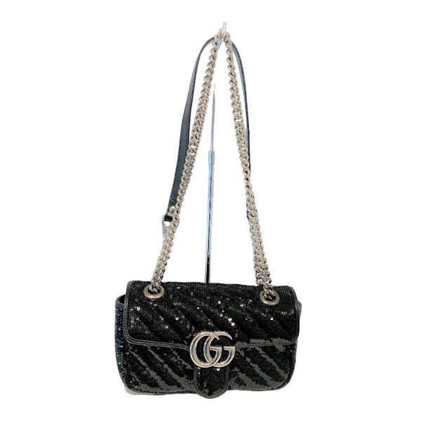 グッチ GUCCI GGマーモント ミニチェーンショルダー 446744 ブラック/SV金具 スパンコール/レザー ショルダーバッグ |  中古ブランドリユースショップ OKURA(おお蔵)