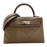 エルメス HERMES ミニケリー2　 W刻印 エトゥープ×シルバー金具  エプソン レディース ショルダーバッグ