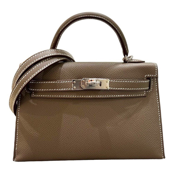 エルメス HERMES ミニケリー2　 W刻印 エトゥープ×シルバー金具  エプソン レディース ショルダーバッグ