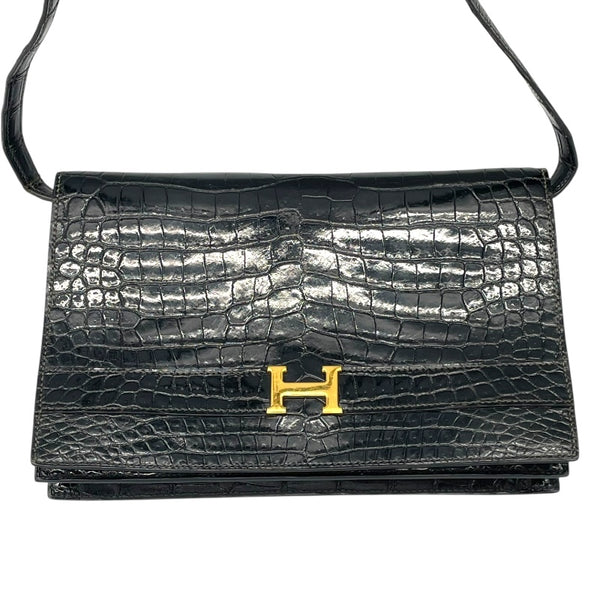 エルメス HERMES アニー 〇K刻 ブラック ゴールド金具 ポロサス レディース ショルダーバッグ