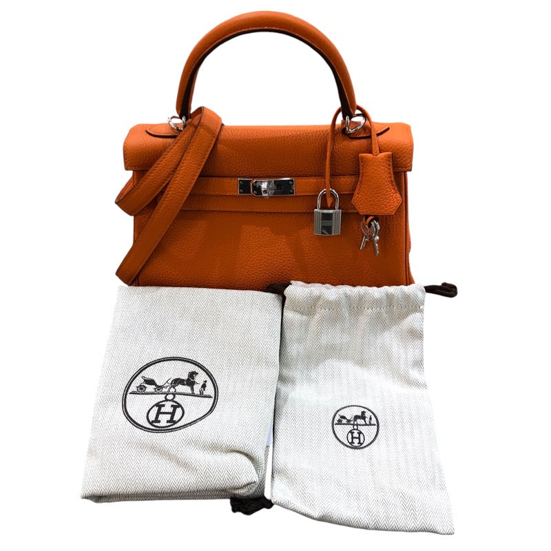 エルメス HERMES ケリー25　 W刻 オレンジ　SV金具 トゴ レディース ショルダーバッグ