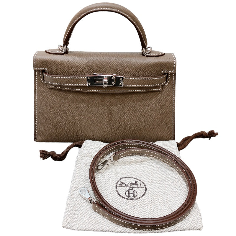 エルメス HERMES ミニケリー2　 W刻印 エトゥープ×シルバー金具  エプソン レディース ショルダーバッグ