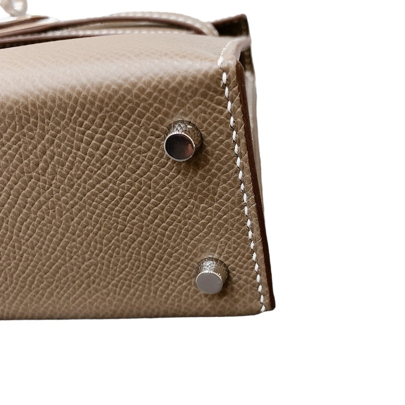 エルメス HERMES ミニケリー2　 W刻印 エトゥープ×シルバー金具  エプソン レディース ショルダーバッグ