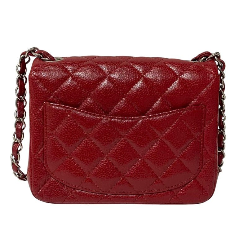 シャネル CHANEL ミニマトラッセ18 チェーンショルダーバッグ A35200 16番台 レッド シルバー金具 キャビアスキン レディース ショルダーバッグ