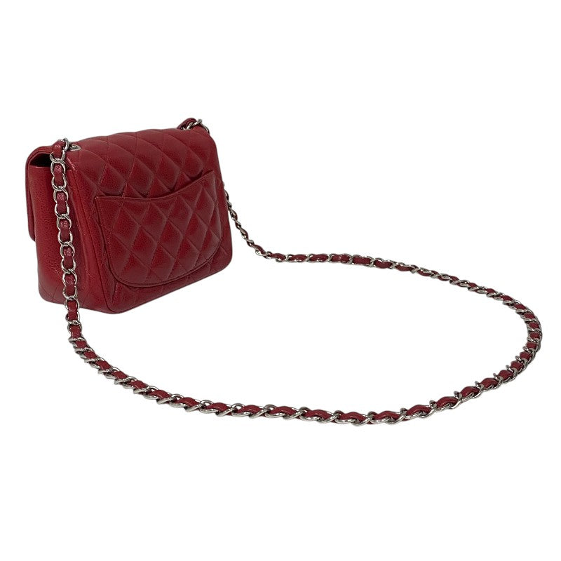 シャネル CHANEL ミニマトラッセ18 チェーンショルダーバッグ A35200 16番台 レッド シルバー金具 キャビアスキン レディース ショルダーバッグ