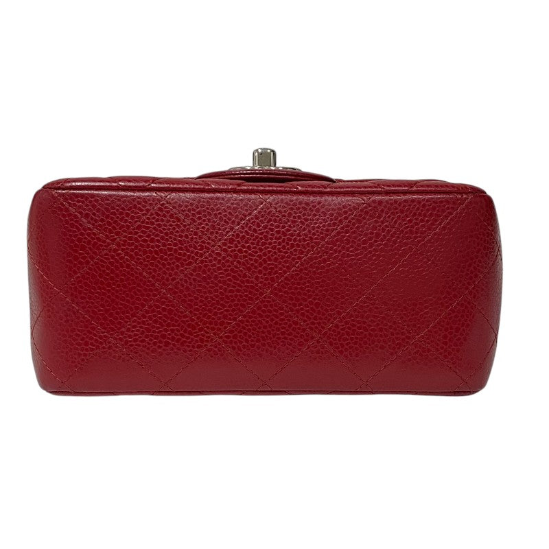 シャネル CHANEL ミニマトラッセ18 チェーンショルダーバッグ A35200 16番台 レッド シルバー金具 キャビアスキン レディース ショルダーバッグ