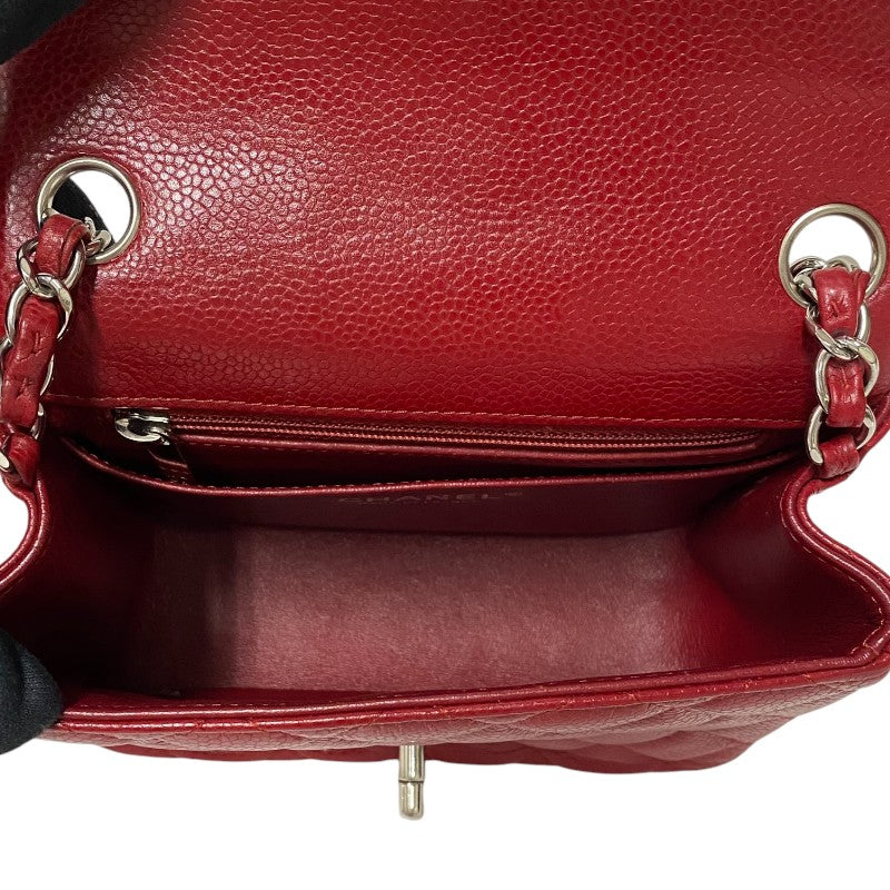 シャネル CHANEL ミニマトラッセ18 チェーンショルダーバッグ A35200 16番台 レッド シルバー金具 キャビアスキン レディース ショルダーバッグ