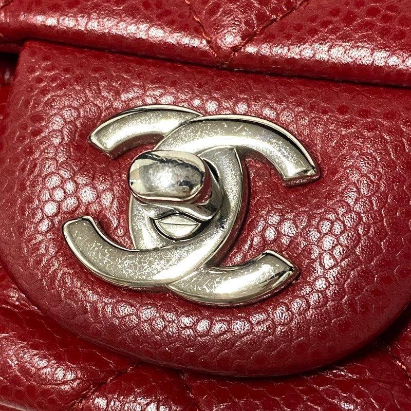 シャネル CHANEL ミニマトラッセ18 チェーンショルダーバッグ A35200 16番台 レッド シルバー金具 キャビアスキン レディース ショルダーバッグ