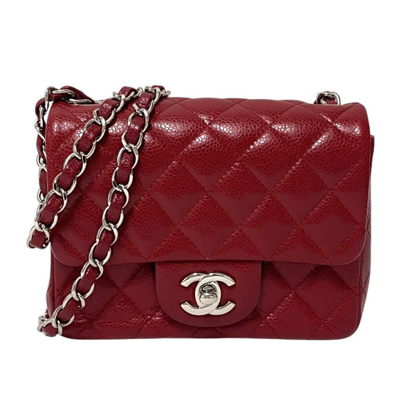シャネル CHANEL ミニマトラッセ18 チェーンショルダーバッグ A35200 16番台 レッド シルバー金具 キャビアスキン レディース ショルダーバッグ