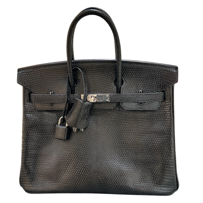 エルメス HERMES バーキン25 ▢K刻印 ブラック・ルテニウム金具 リザードマット レディース ハンドバッグ