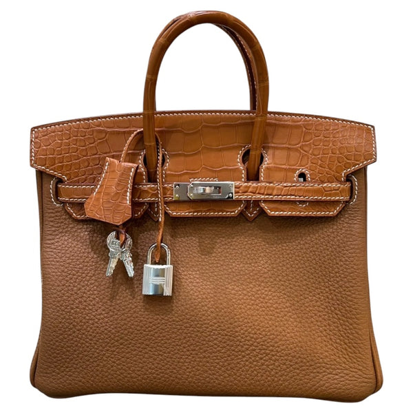 エルメス HERMES バーキン25タッチ W刻 ゴールド/シルバー金具 トゴ/アリゲーターマット レディース ハンドバッグ