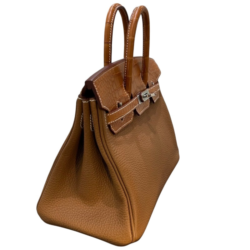 エルメス HERMES バーキン25タッチ W刻 ゴールド/シルバー金具 トゴ/アリゲーターマット レディース ハンドバッグ