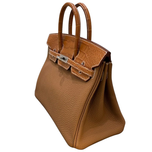 エルメス HERMES バーキン25タッチ W刻 ゴールド/シルバー金具 トゴ/アリゲーターマット レディース ハンドバッグ