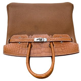 エルメス HERMES バーキン25タッチ W刻 ゴールド/シルバー金具 トゴ/アリゲーターマット レディース ハンドバッグ