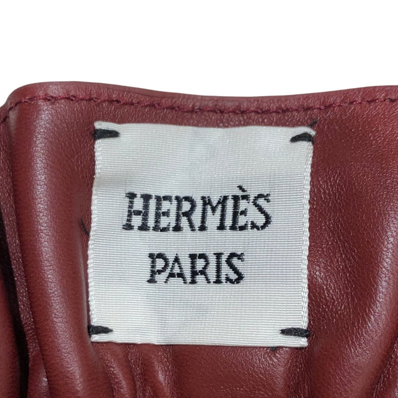 エルメス HERMES レザー切替チェックショートパンツ 4E0433DW ボルドー赤ワイン コットン レディース ショートパンツ