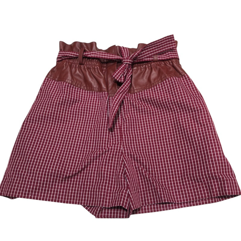 エルメス HERMES レザー切替チェックショートパンツ 4E0433DW ボルドー赤ワイン コットン レディース ショートパンツ