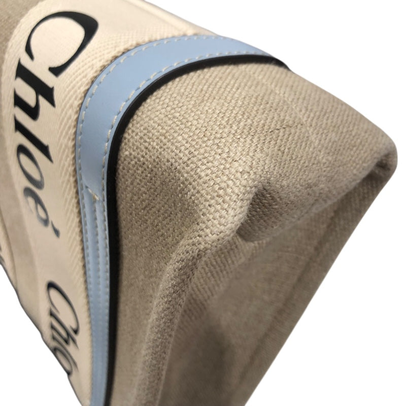 クロエ Chloe ウッディスモールトート 02 22104 265 ライトブルー・ベージュ リネン カーフ・キャンパス レディース トートバッグ