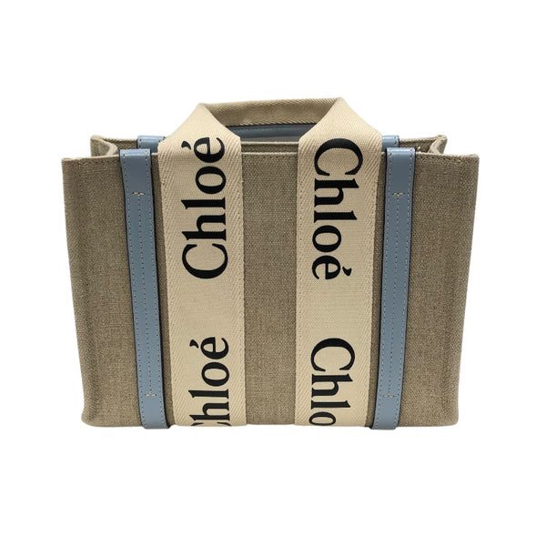 クロエ Chloe ウッディスモールトート 02 22104 265 ライトブルー・ベージュ リネン カーフ・キャンパス レディース トートバッグ