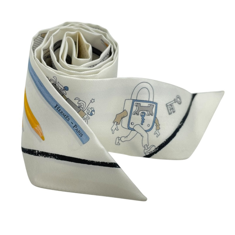 エルメス HERMES ツイリー　 A Vos Crayons Carre ホワイト シルク レディース スカーフ