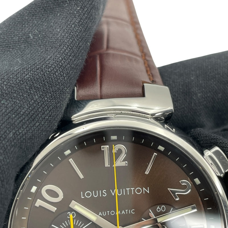 ルイ・ヴィトン LOUIS VUITTON タンブール クロノグラフ Q1121 ブラウン SS 自動巻き メンズ 腕時計