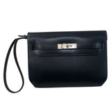 エルメス HERMES ケリー･デベッシュクラッチ W刻印 ブラック/シルバー金具 ボックスカーフ メンズ クラッチバッグ