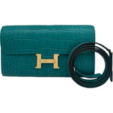 エルメス HERMES コンスタンストゥーゴー W刻印 ヴェールジェイド ゴールド金具 アリゲーターマット レディース 長財布