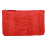 シャネル CHANEL ドーヴィルポーチ レッド　ゴールド金具 ミックスファイバー レディース ポーチ