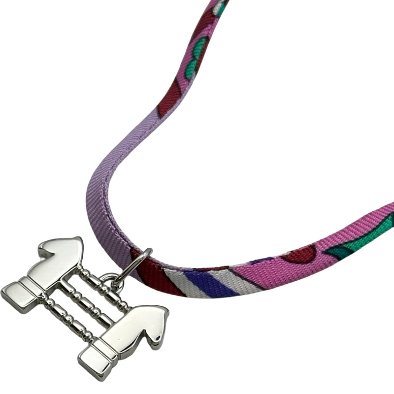エルメス HERMES トゥールビヨンネックレス ピンク シルク/メタル
