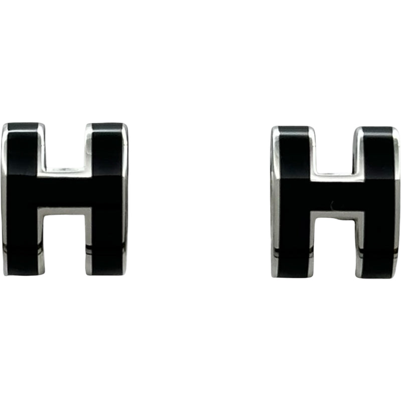 エルメス HERMES ポップH ミニピアス ブラック/シルバー メタル