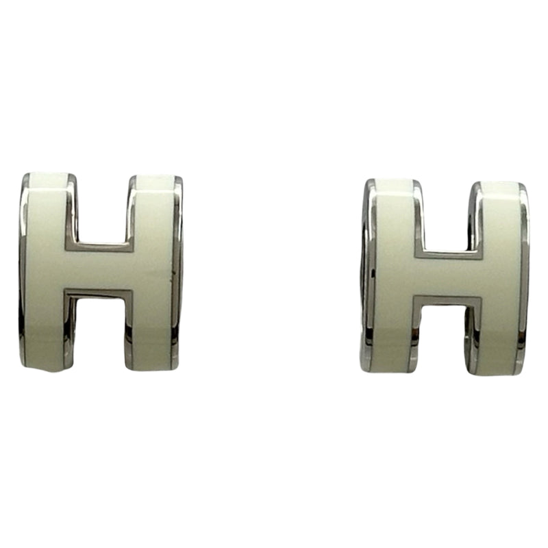 HERMES ピアス(片耳用)　ホワイト　シルバー エルメス HERMES ポップH ミニピアス アイボリー/シルバー メタル