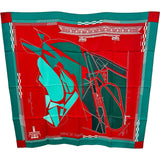 エルメス HERMES カレ90 Les parterres Chateau グリーン/レッド シルク レディース スカーフ
