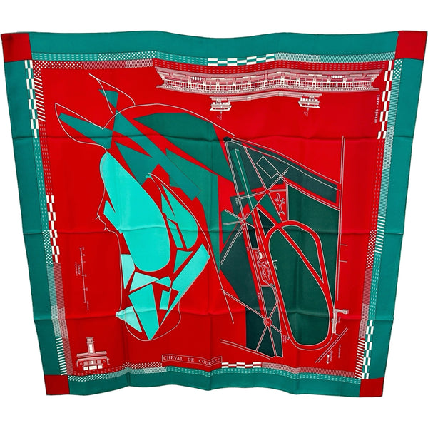 エルメス HERMES カレ90 Les parterres Chateau グリーン/レッド