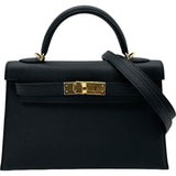 エルメス HERMES ミニケリー2 G刻印 ブラック エプソン レディース ショルダーバッグ